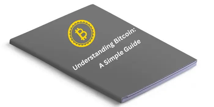 Image of a manual with a bitcoin on it and the words understanding bitcoin: A simple guide